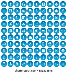 100 mobile app icons set in blue circle isolated on white vector illustration