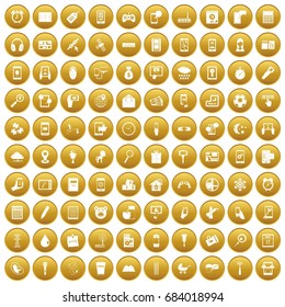 100 mobile app icons set gold