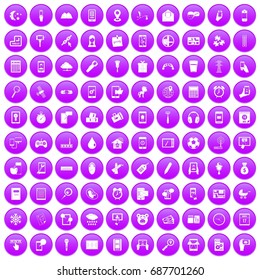 100 mobile app icons set in purple circle isolated on white vector illustration