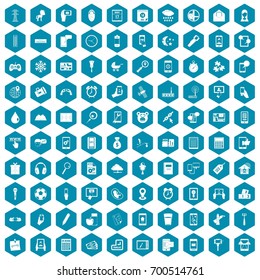 100 mobile app icons set in sapphirine hexagon isolated vector illustration