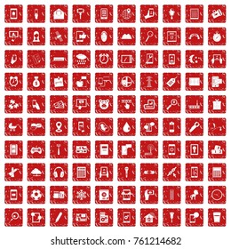 100 mobile app icons set in grunge style red color isolated on white background vector illustration