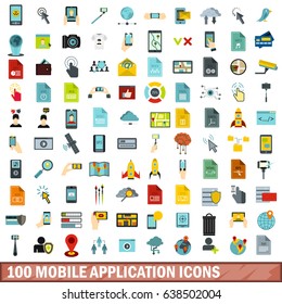 100 mobile application icons set in flat style for any design vector illustration