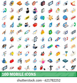 100 mobile icons set in isometric 3d style for any design vector illustration