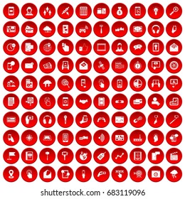 100 mobile icons set in red circle isolated on white vector illustration