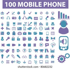 100 mobile phone icons, illustrations, vector