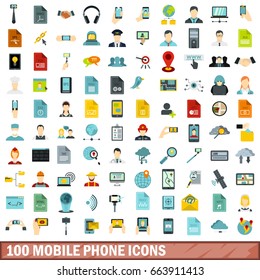 100 mobile phone icons set in flat style for any design vector illustration
