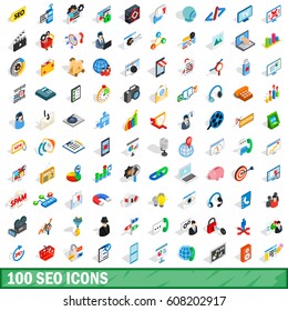 100 mobile software app icons set. Isometric 3d illustration of 100 mobile software app vector icons set isolated on white background