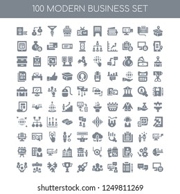 100 Modern business universal icons pack with Product, Chat, Agreement, Meeting, Leadership, Startup, Achievement, Puzzle, Brainstorming, Business