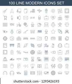 100 modern icons. Trendy modern icons white background. Included line icons such as security camera, airport, disco ball, pc, adjust, sliding doors. modern icon for web and mobile.