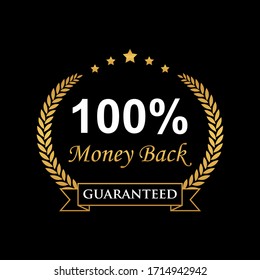 100% money back golden badge and label vector