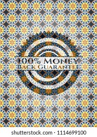 100% Money Back Guarantee arabesque badge. arabic decoration.