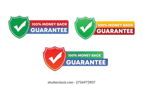100% Money Back Guarantee Badge Icons – Shield Warranty Labels for Trust and Security