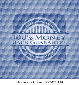 100% Money Back Guarantee blue hexagon badge. Vector Illustration. Detailed. 