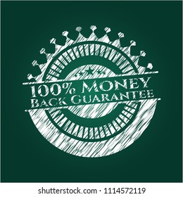 100% Money Back Guarantee chalkboard emblem written on a blackboard