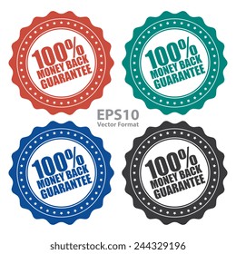 100% money back guarantee icon, tag, label, badge, sign, sticker isolated on white, vector format