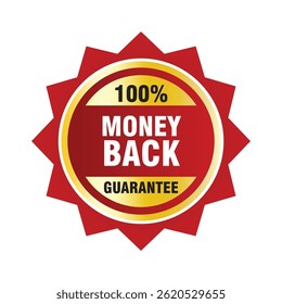 100% Money Back Guarantee Label en oro y rojo - Diseño de Emblema de Vector