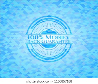 100% Money Back Guarantee light blue mosaic emblem