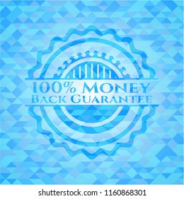 100% Money Back Guarantee light blue emblem with mosaic background