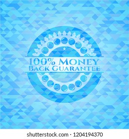 100% Money Back Guarantee light blue emblem with mosaic background