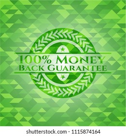 100% Money Back Guarantee realistic green emblem. Mosaic background