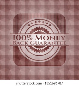 100% Money Back Guarantee red seamless badge with geometric background.