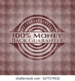100% Money Back Guarantee red seamless badge with geometric background.