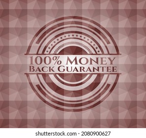 100% Money Back Garantice emblema rojo sin fisuras con un patrón geométrico. 