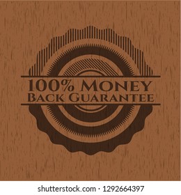 100% Money Back Guarantee retro style wooden emblem