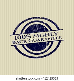 100% Money Back Guarantee rubber stamp with grunge texture