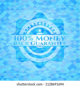 100% Money Back Guarantee sky blue emblem. Mosaic background