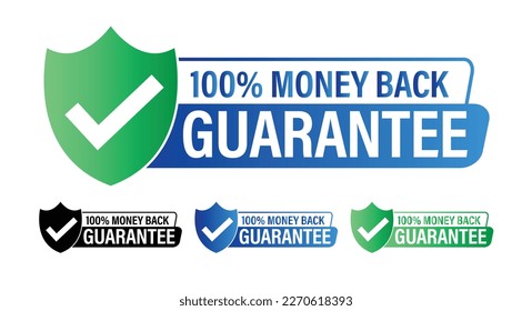 100% money back guarantee vector icon and tick mark  blue   green i n color