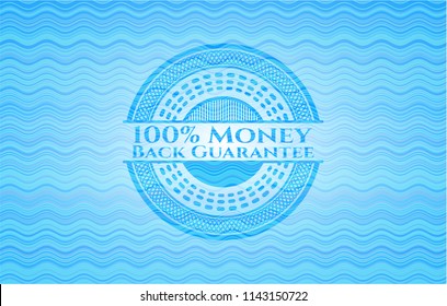 100% Money Back Guarantee water wave concept style badge.