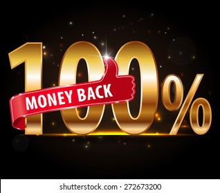 100% Money Back Guaranteed Label with Golden text - vector eps10