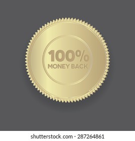 100% money back vector golden badge