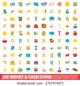 100 money and cash icons set in cartoon style for any design vector illustration