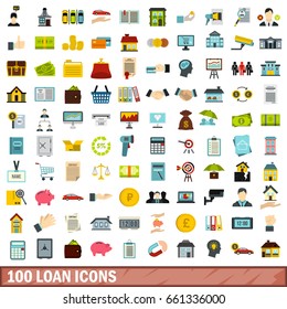 100 money icons set. Flat illustration of 100 money icons vector set isolated on white background