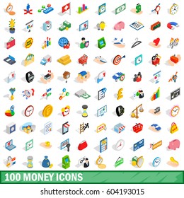 100 money icons set in isometric 3d style for any design vector illustration