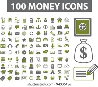 100 money icons set, vector