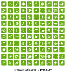 100 moon icons set in grunge style green color isolated on white background vector illustration