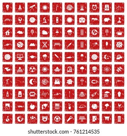100 moon icons set in grunge style red color isolated on white background vector illustration