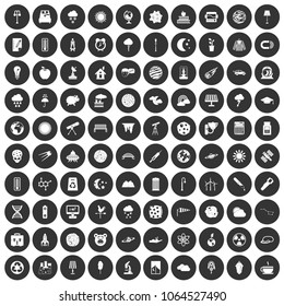 100 moon icons set in simple style white on black circle color isolated on white background vector illustration