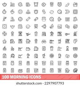 100 morning icons set. Outline illustration of 100 morning icons vector set isolated on white background
