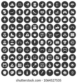 100 mother and child icons set in simple style white on black circle color isolated on white background vector illustration