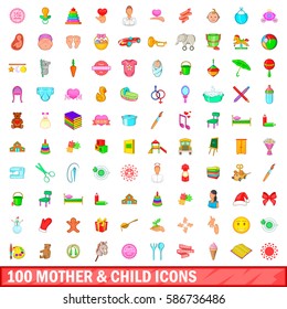 100 mother and child icons set in cartoon style for any design vector illustration