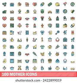 100 mother icons set. Color line set of mother vector icons thin line color flat on white svg