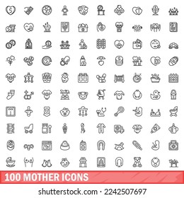 100 mother icons set. Outline illustration of 100 mother icons vector set isolated on white background svg