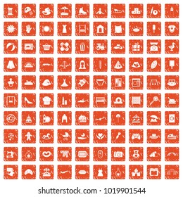 100 motherhood icons set in grunge style orange color isolated on white background vector illustration