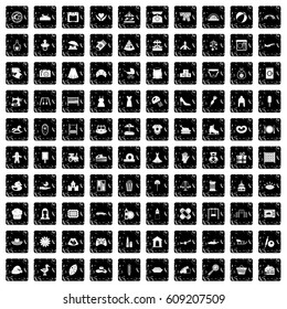 100 motherhood icons set in grunge style isolated vector illustration