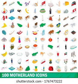 100 motherland icons set in isometric 3d style for any design vector illustration