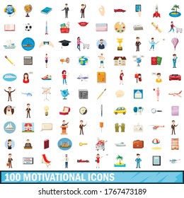 100 motivational icons set in cartoon style for any design vector illustration